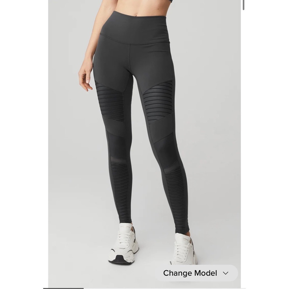 Alo Yoga High Waisted Dark Gray Moto Full Length Leggings